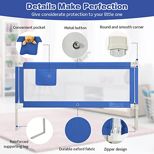 Baby Joy Bed Rail For Toddlers, 69’’ Extra Long, Height Adjustable & Foldable Baby Bed Rail Guard W/Storage Pocket & Double Safety Child Lock For Kids Twin Double Full Size Queen King Mattress (Blue) #TOP7