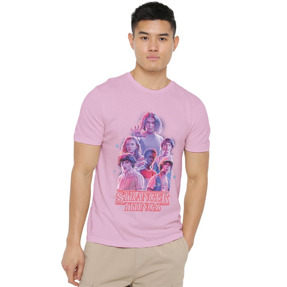 Stranger Things Pink Glow Group Unisex T Shirt, Light Pink, Medium