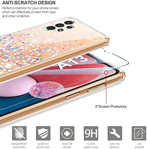 Leathlux Clear Glitter Case Compatible with Samsung Galaxy A13 4G / 5G with 2 Screen Protector, TPU Silicone Sparkly Bling Star Soft Cover Flexible Transparent Shockproof Cover