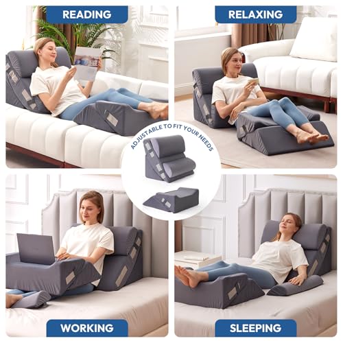 Ahpmeoa 6PCS Wedge Pillow Set for After Surgery, Back Pillow for Bed Sitting Up, Orthopedic Bed Wedge for Body, Leg Pain Relief, Memory Foam Pillow for Post Surgery, Sleeping, Acid Reflux, Plush Grey by Ahpmeoa - Image 6