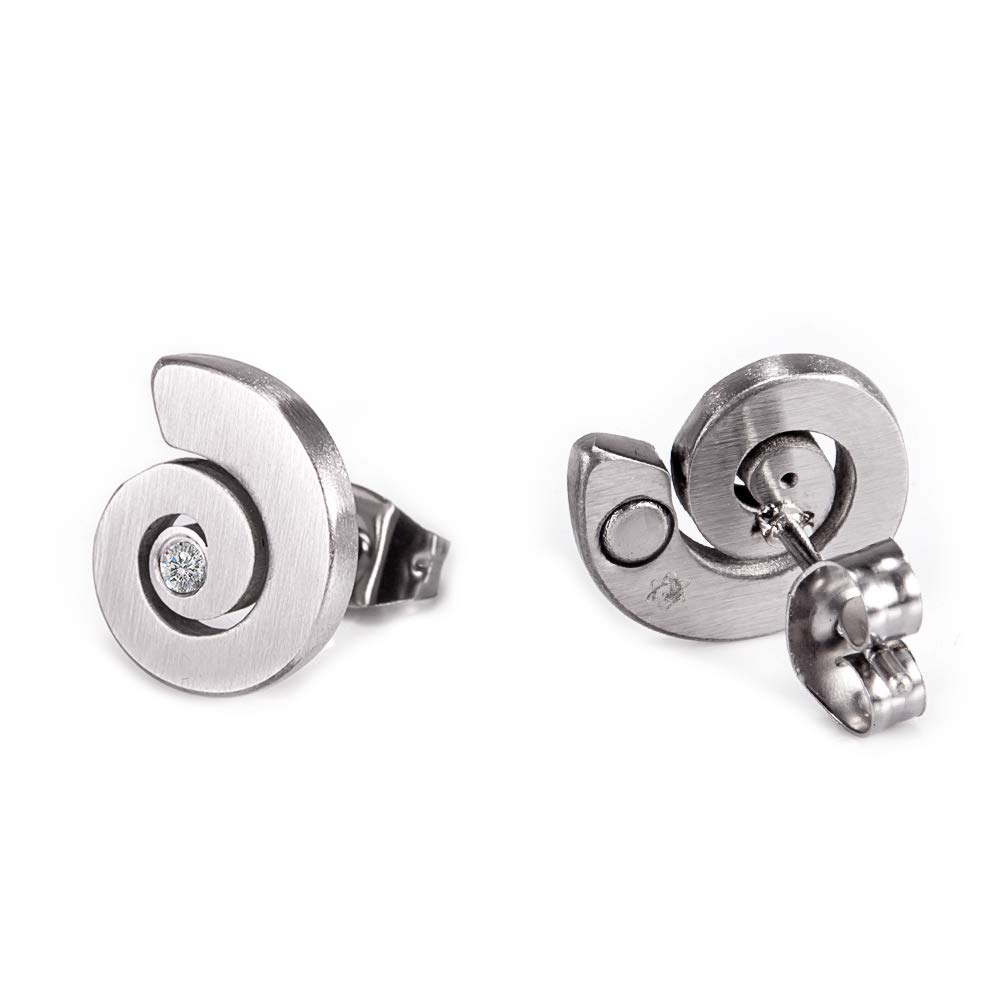 Classic Magnet Pley Stud Earrings Snail Subtle with Swarovski Crystal Medical Stainless Steel Allergy Magnetic Jewellery 4you 1247 P