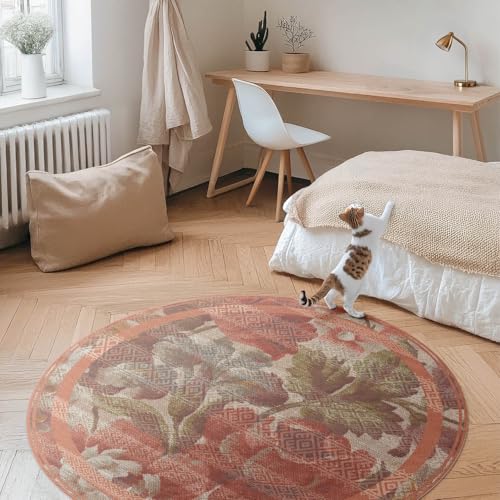 Tapis vinyle durable et élégant de sol design rond fleurs fanées
