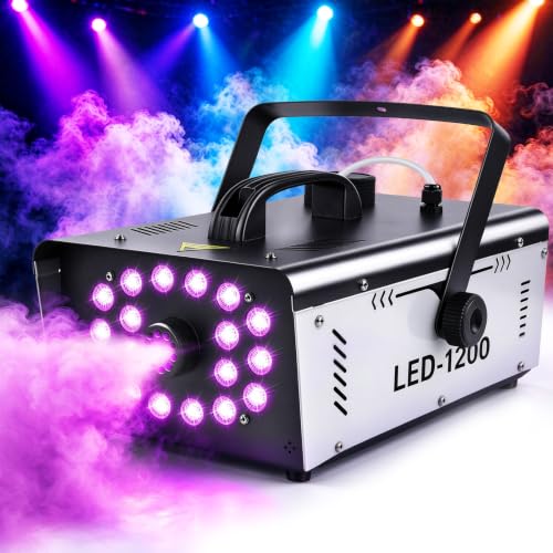 1200W Fog Machine Outdoor Indoor, 18 Lights Halloween Smoke Machine Fog