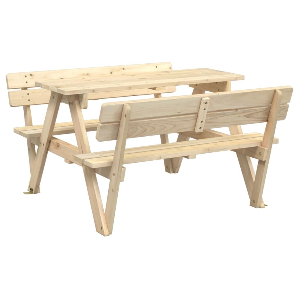 Tavolo da picnic per 4 bambini con ombrellone in legno massello di abete, tavolo e panca 2 in 1 per terrazze e giardino, robusta struttura a forma di W, poliestere resistente