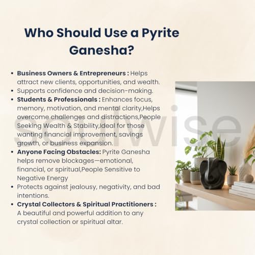 Image of Soulwise Lord Ganesha Pyrite Idol, Natural Stone Figurine, Black Grey Crystal Formation, Religious Home Decor, Point Shape,3 inch Diameter, Polished Finish
