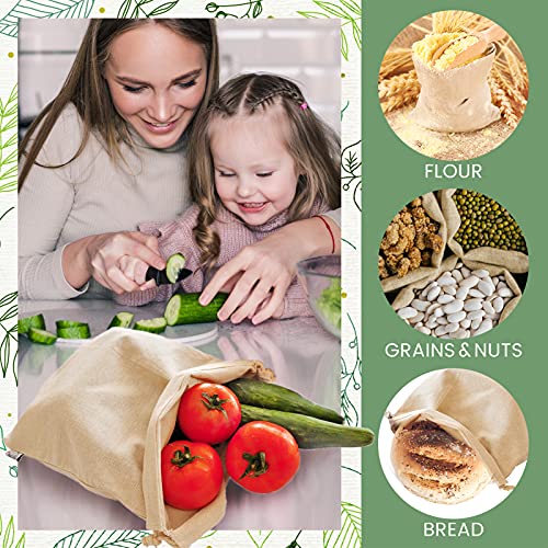 Organic Cotton‌ ‌Produce‌ ‌Bags,‌ 5 Pcs. ‌Large,‌ Organic, And ‌Reusable‌ ‌Canvas‌ ‌Muslin‌ ‌‌‌Drawstring‌ ‌‌Sack‌ ‌For‌ Organizing, ‌Shopping,‌ Storage,‌ ‌Grocery,‌ Dust Cover, And ‌Gift #TOP2