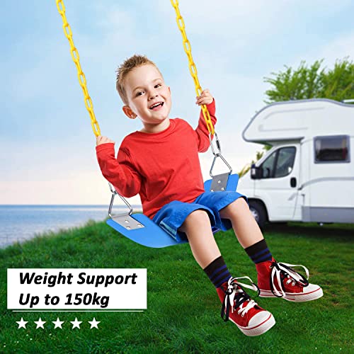 Image of REZNOR Heavy Duty Flexible Swing Seat with Metal Triangle Ring, Anti-Rust Chain Set for Kids & Adults, Playground, Jungle & Gym (Blue-Yellow, 1.5 Meter)