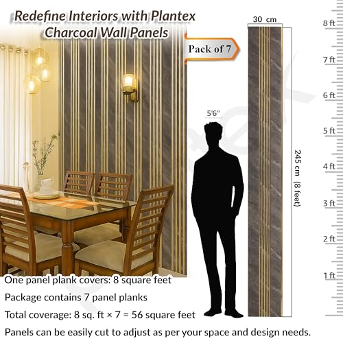 Image of Plantex Louvers Panel for Wall /8 Feet Wall Panels /3D Charcoal Panel for Interior Walls Decor - Pack of 7 Covers - 56 Sq. Ft, Size-1 Feet x 8 Feet (YD-1204)