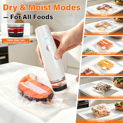 -80kPa Compact Vacuum Sealer for Food (Vacuum Sealer Machine + 30 Reusable Bags), Cordless Handheld Vacuum Sealer Machine Portable Mini Food Sealer for Sous Vide & Meal Prep-White — view 6