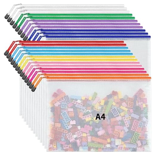 JARLINK A4 Letter Size 24 Pack 10 Colors Zipper Mesh Document Pouch, Mesh Bags for Board Games & Puzzles, Waterproof Document Zipper Pouches for Office School Supplies, Toys, Cosmetics Travel Storage