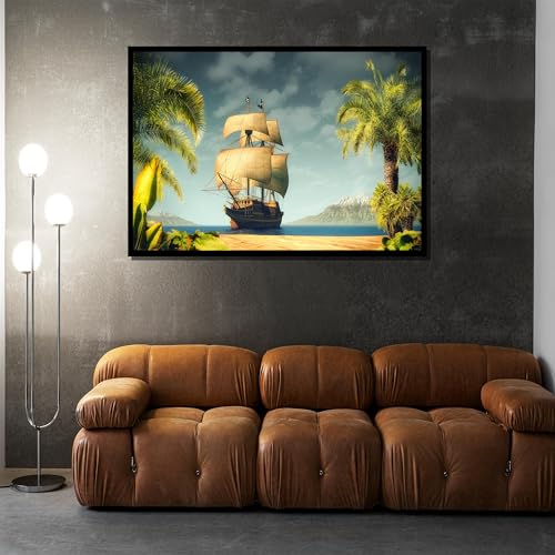 Tableau sur toile bateau pirate l'appel du large tropical