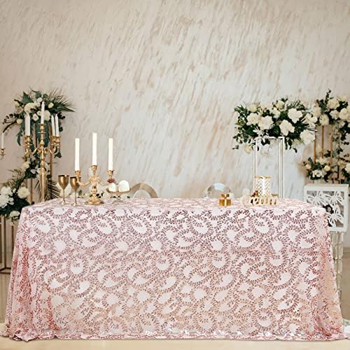 B-COOL Glitter Tablecloth Fabulous Rose Gold Vine Tablecloth Sequin Overlay Embroidered Table Overlay for Party Cake Dessert Table Exhibition Events 50x80 inches