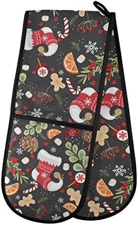 Mnsruu Double Oven Gloves, Christmas Stocking Double Oven Mitts Heat Resistant Kitchen Gloves for Cooking Christmas