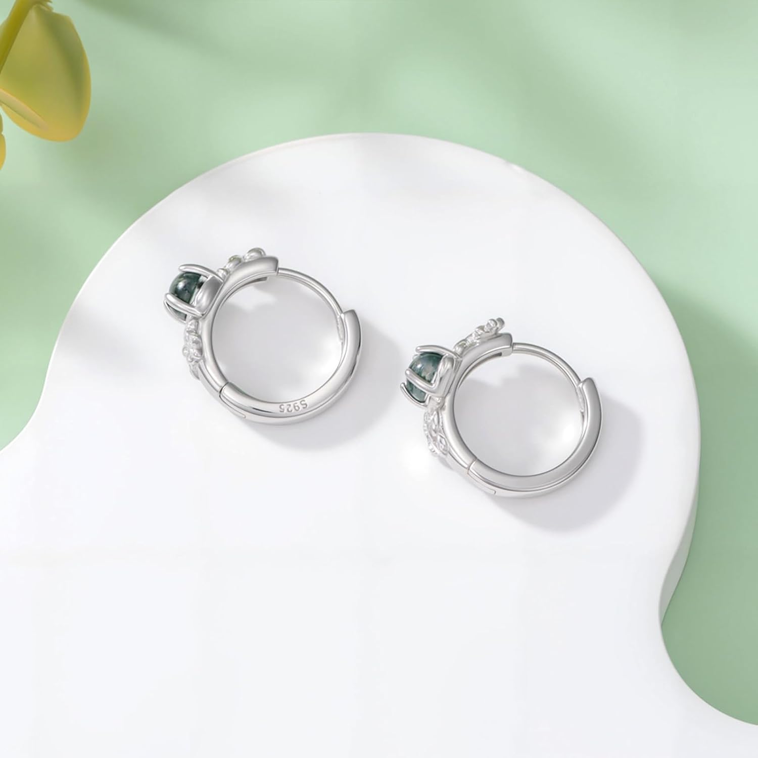 Moss Agate Hoop Earrings for Women 925 Sterling Silver Tree of Life Earrings Hypoallergenic Silver/Rose Gold/Gold/Black Moss Agate Jewelry Birthday Mothers Day Gifts - Image 2