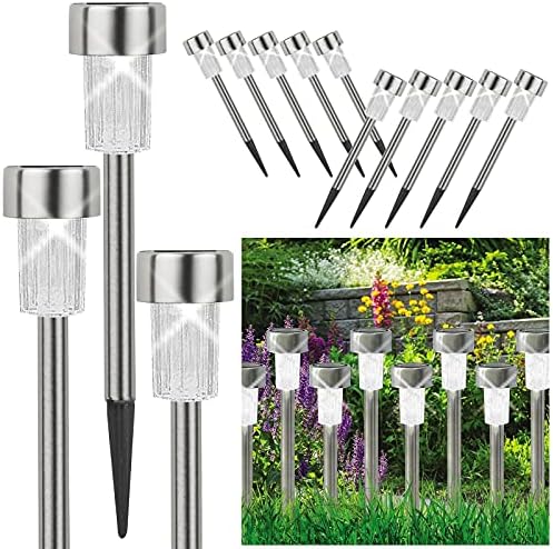 ALBERT AUSTIN Garden Lights | Solar Stake Lights | Rechargeable Led Waterproof Outdoor Path and Garden Stick Light | Stainless Steel Outdoor Solar Lights for Garden or Pathway Lighting (White)
