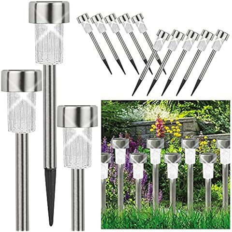 ALBERT AUSTIN Garden Lights | Solar Stake Lights | Rechargeable Led Waterproof Outdoor Path and Garden Stick Light | Stainless Steel Outdoor Solar Lights for Garden or Pathway Lighting (White) Cover