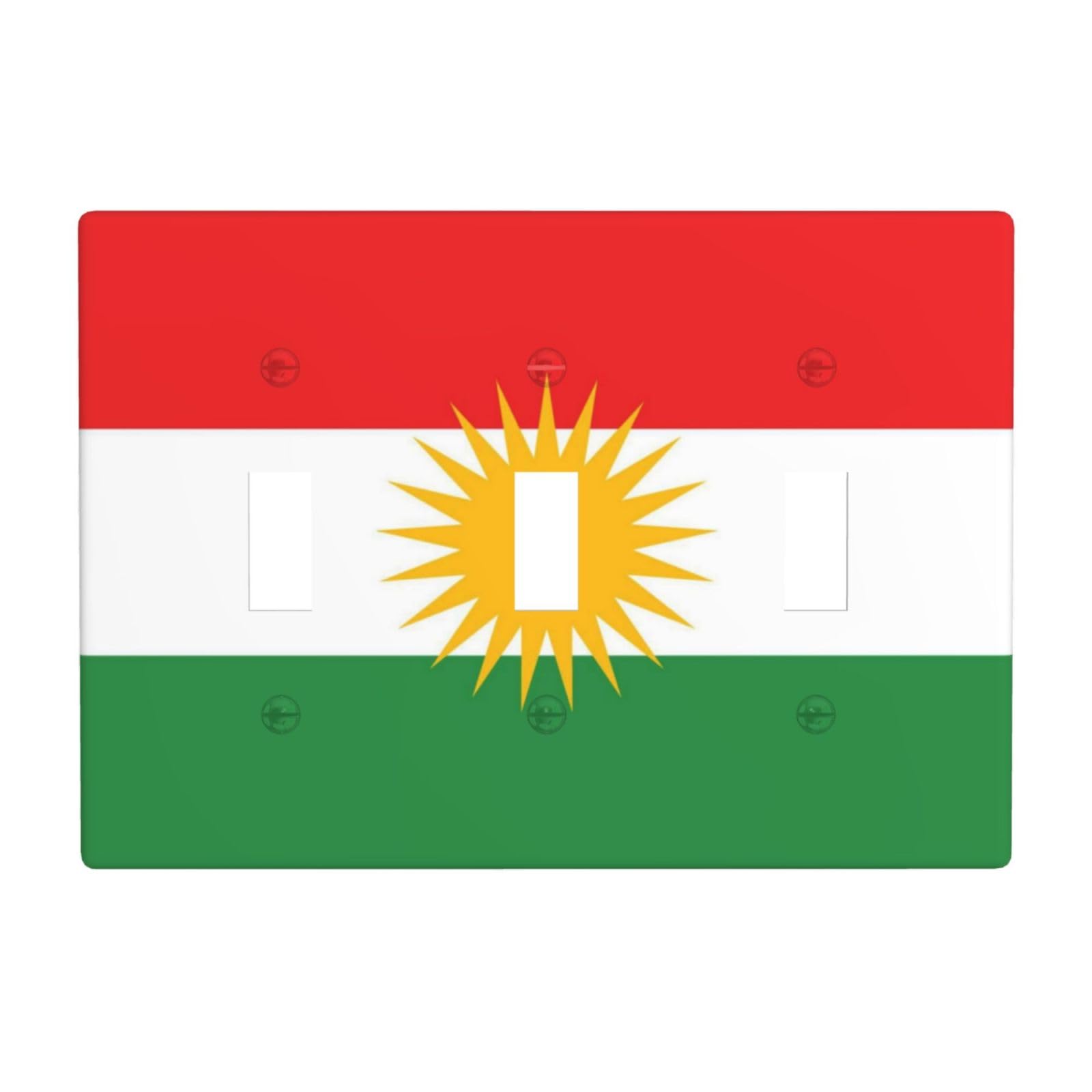 Flag of Kurdistan 3 Gang Switch Plate Cover-Unbreakable Polycarbonate Wall Plate, Heat Resistant Toggle Switch Decor for Home
