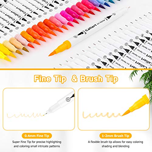 Caliart Markers For Adult Coloring, 72 Dual Tip Brush Pen Art Markers, Water Based Numbered (Fine & Brush Tip), Halloween Lettering Drawing Sketching Journaling Office School Teacher Supplies #TOP2