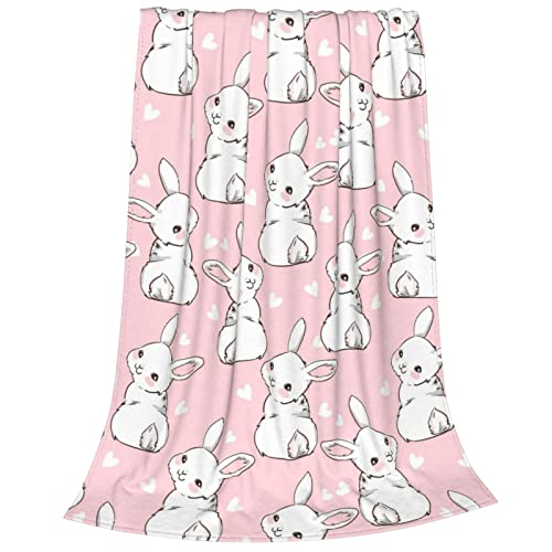 Image of Bunny Blanket 50 inchx60 inch - Cartoon Rabbit Flannel Fleece Throw Blanket Ultra Soft Warm for Living Room Bedroom Sofa Couch, Cozy Bed Blanket for Girls Kids Adults