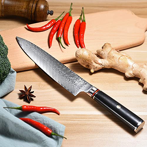 Damascus Chef Knife Japanese Chefs Knife 8 Inch Vg10 Kitchen Knife 67-Layer High Carbon Stainless Steel Knife Ergonomic Superb Edge Retention Gyuto Chefs Knives With Gift Box #TOP2