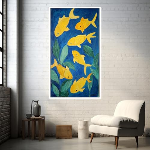 Affiches et impressions océan bleu : tableau poisson doré pour grand mur