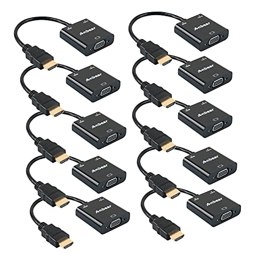 Anbear HDMI to VGA Adapter with Audio(10 Pack), Gold-Plated VGA to HDMI Adapter (Male to Female) Compatible for Computer, Desktop, Laptop, PC, Monitor, Projector, HDTV, Chromebook,Roku, Xbox and More by Anbear - Used condition - US$50.34
