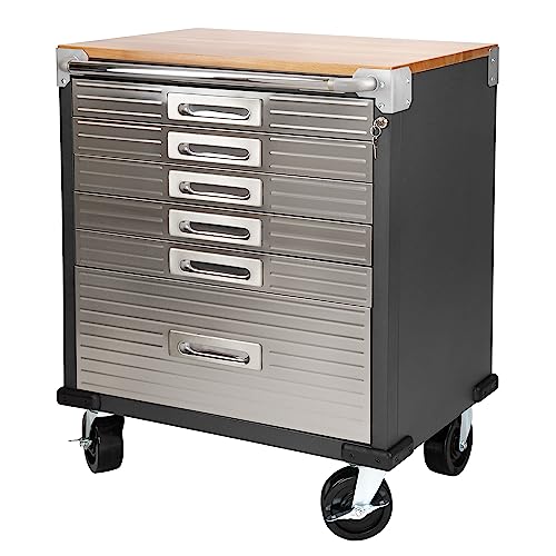 Seville Classics Rolling Lockable Cabinet Storage, 6-Drawer (28" W x 18" D), Graphite