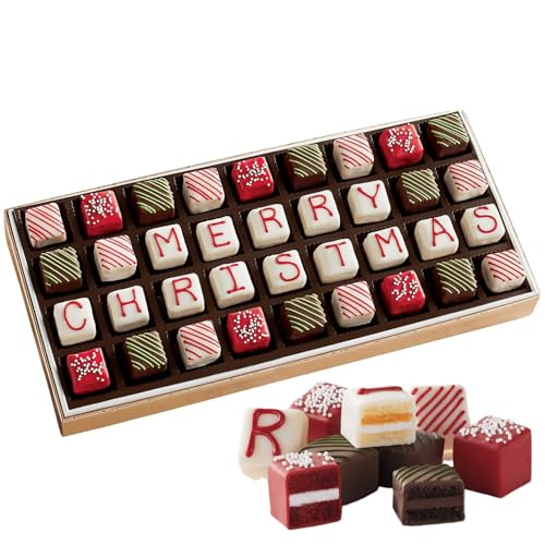 The Swiss Colony Merry Christmas Petits Fours Cakes, Gourmet Mini Layer Cakes in Red Velvet, Strawberry, Chocolate, and Vanilla, Holiday Dessert Cake Assortment