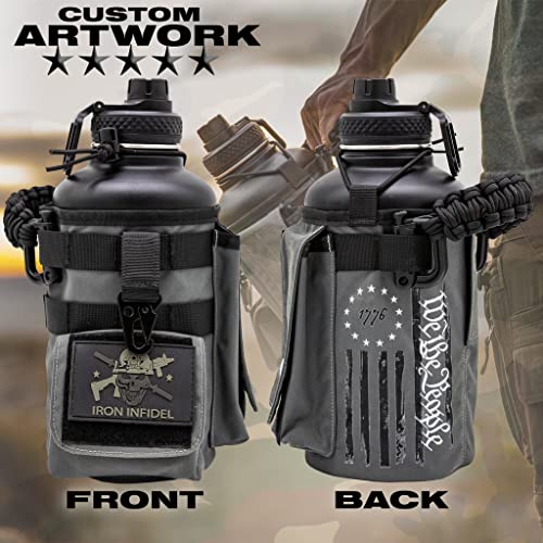 Iron Infidel Battle Bottle - Half Gallon Water Bottle Insulated, 64 oz Stainless Steel Water Jug with Paracord Handle - Gym Flask for Men with Rugged Sleeve for Storage (Betsy Ross 2 Liter) - Thumbnail 4