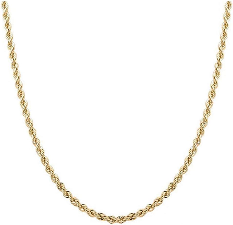 3mm Twisted Rope Chain Link Necklace Diamond Cut 18K White Gold Plated for Men Women Boys Girls 18-26 Inches
