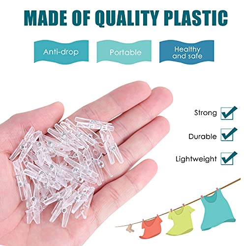 Milisten 50 mini clipes transparentes de plástico transparente, clipes de pregadores transparentes,