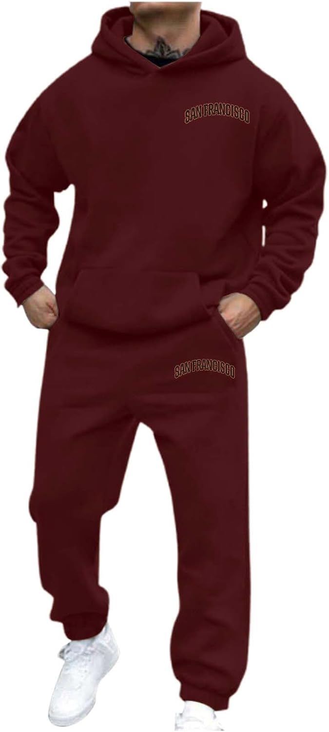 Men San Francisco 2 Piece Tracksuit Hoodie Jogger Pants Multi Color Athletic Running Casual Sports Sweatshirt Pullover Sets