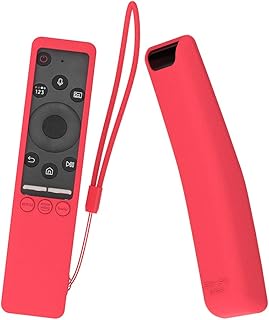 سيكاي كيس غطاء حماية سيليكون لجهاز التحكم عن بعد لتلفزيون سامسونج BN59-01312A الذكي مضاد للصدمات ولطيف على البشرة ومضاد للانزلاق لتلفزيون سامسونج QLED 8K، مضاد للضياع مع حلقة تحكم عن بعد (بي-احمر)