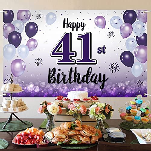 Laskyer Happy 41St Birthday Purple Large Banner - Cheers To 41 Years Old Birthday Home Wall Photoprop Backdrop,41St Birthday Party Decorations. #TOP2