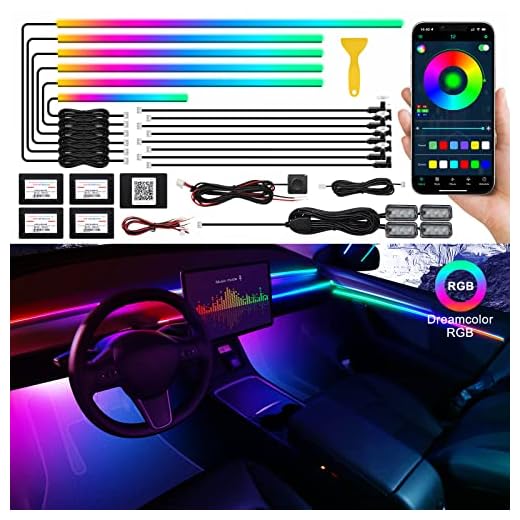 Dreamcolor Acrylic Interior Car LED Strip Light with Wireless APP, RGB 18 in 1 with 175 inches 593 LEDs Fiber Optic Ambient Lighting Kits, 16 Million Colors Sound Active Function Car Neon Lights
