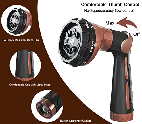 Fanhao Garden Hose Nozzle, 100% Heavy Duty Metal Water Hose Sprayer With 8 Spray Patterns, High Pressure Water Nozzle With Thumb Control, On Off Valve For Watering Plants, Washing Cars & Pets, Brown #TOP2