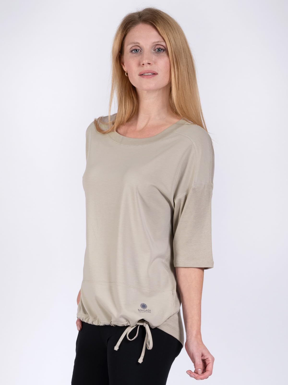Magadi Maglietta da yoga Sara Aqua da donna in cotone biologico, da donna, top sportivo per yoga, pilates, palestra, sostenibile ed equo, talpa, XS - XL