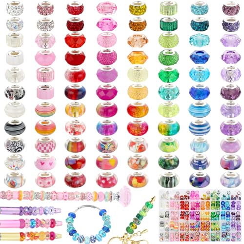 240 Pcs Large Hole Beads, Funtopia 40 Grids Rainbow European Beads for Crafts, Colorful Spacer Bead for Jewelry Making, DIY Charm Bracelets Necklaces Pens and Decorative Crafts, for Girls and Adults