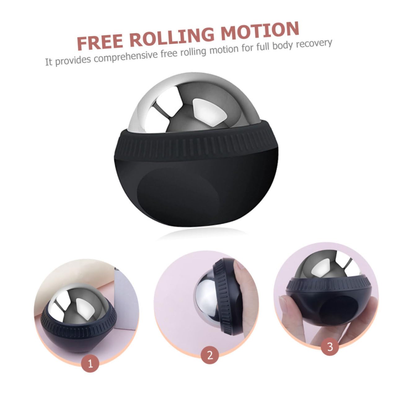 Palla Massaggio in Acciaio Inox e Abs per Terapia Fredda e Calore | Rullo Massaggiante a Sfera, Movimento, Recupero Completo, su Pavimento o Tappetino Yoga, Nero