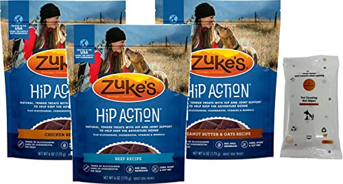 Aurora Pet Variety Pack (3) Zuke's Hip Action Hip & Joint Support Dog Treats With Aurorapet Wipes #TOP13