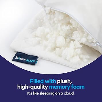Sidney Sleep Pillow for Side and Back Sleepers - Comfort for Neck and Shoulder Pain - Adjustable and Customizable Shredded Memory Foam Filling - Queen Size - Includes Additional Foam Fill (White)