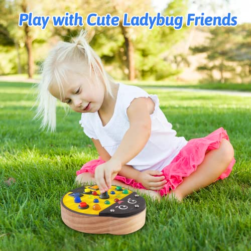 Busy Board Montessori Toys for Toddlers 1+ Year Old Baby Busy Board LED Sound Light Switch Toys with Buttons to Push Wooden Sensory Board - Yellow