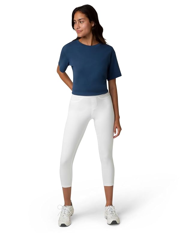 No nonsense Women's Classic Denim Capri Leggings with Pockets, Comfortable Stretch Pull On Pants, Dark Denim/White - 2 Pair Pack, Medium by no nonsense - Used condition - Image 9