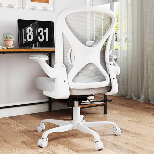 Keratee Ergonomic Office Chair with Adjustable Lumbar Support, Mesh Home Office Desk Chair with Flip-up Arms and Wheels, Grey by Keratee - Used condition - CA$122.21