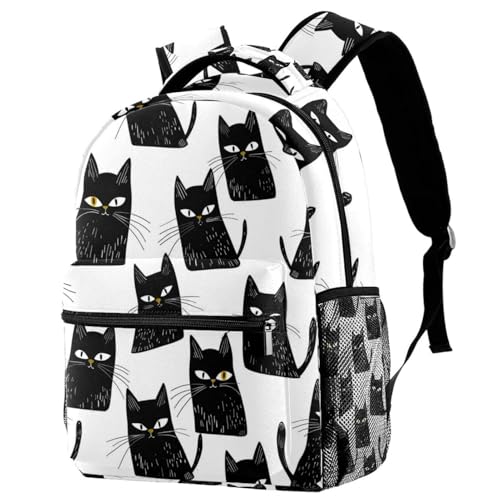 Cartable avec porte-bouteille et motif chats noirs pour l'école
