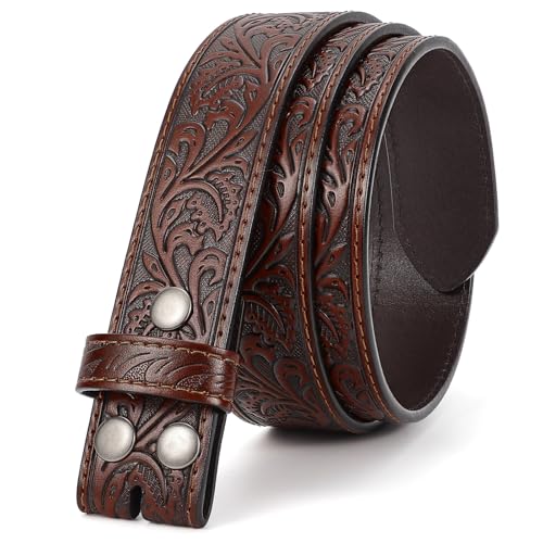 SANSTHS Western Leather Belt Strap for Men, Cowboy Belts without Buckle Cowgirl Western Strap Belt for Jeans Christmas Belts
