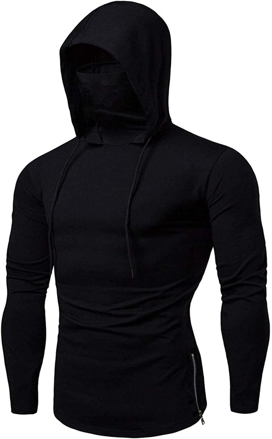 Mens Gym Thin Hoodie Long Sleeve Hoodies With Mask Sweatshirt Hooded Tops (Color : Black, Size : Medium)