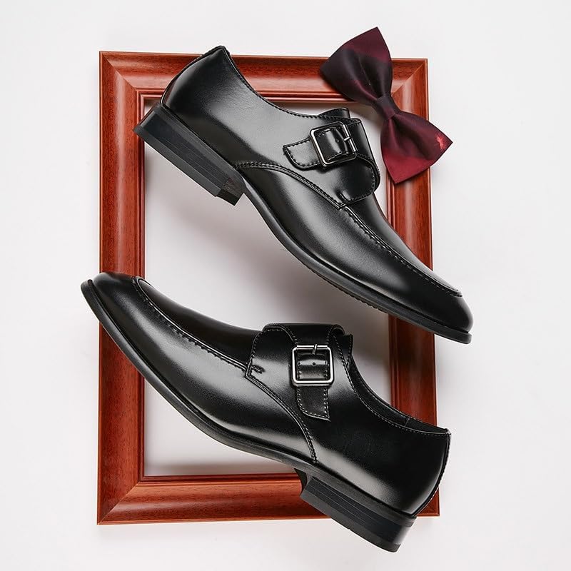HBJWOV Men's British-style Buckle Business Leather Shoes Formal Single Shoes Office Professional Low-top Rubber Sole Non-slip Wear-resistant