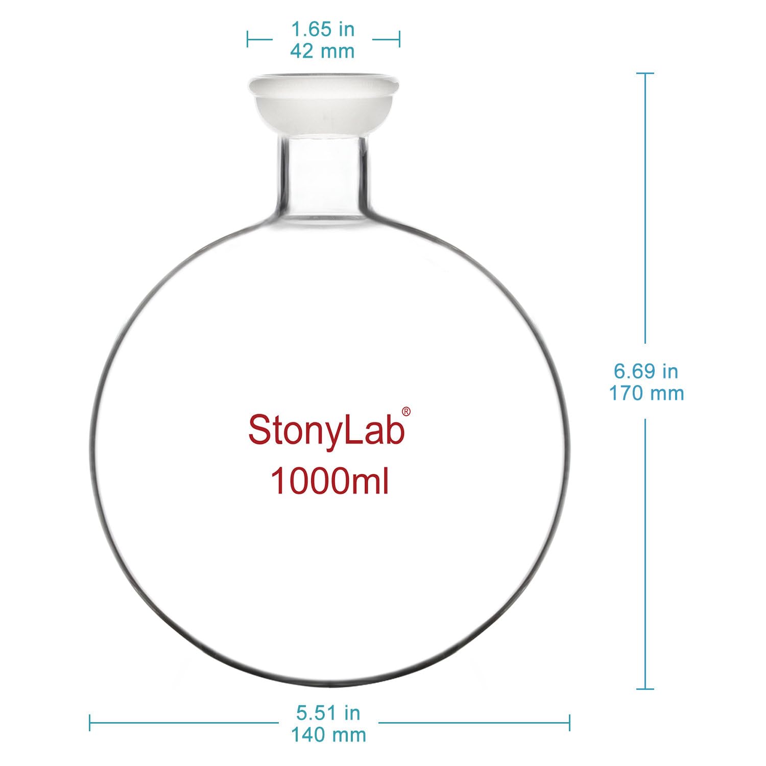 stonylab Matraz Receptor de Fondo Redondo de Junta Esférica, Matraz Receptor de Evaporador Rotativo de Vidrio de Borosilicato con Junta Rectificada 35/20, 1000 ml (1 L)
