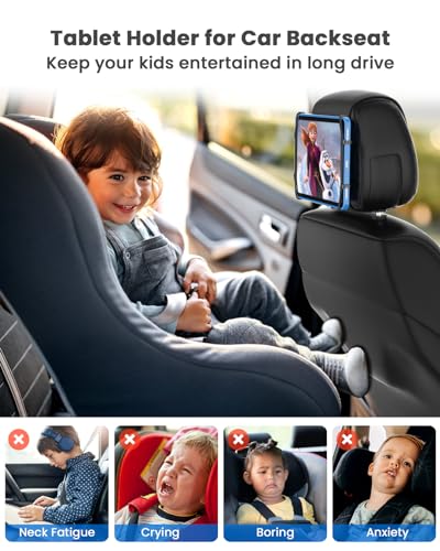 Wonnie Tablet Holder For Car, Upgraded Ipad Holder For Car Back Seat Headrest Mount Holder For Kids With Anti-Slip Strap,Silicone Holding Net/Fits All 7-12.9'' Tablets thumb #1